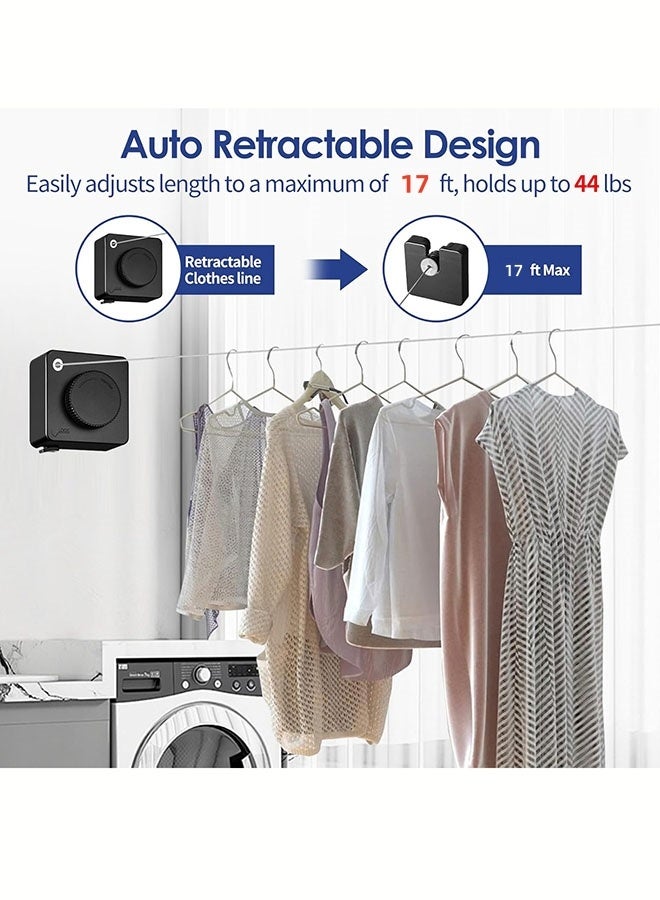 الدليبن حبل غسيل قابل للسحب، حبل غسيل يُثبّت على الحائط، حبل غسيل من الفولاذ المقاوم للصدأ بطول 5.2 متر (17 قدمًا) بتصميم متين يُثبّت على الحائط، يصل طوله إلى 5.2 متر، رف تجفيف موفر للمساحة لغرفة المعيشة، الشرفة، غرفة النوم، أو للاستخدام الخارجي (أسود) - Image 5